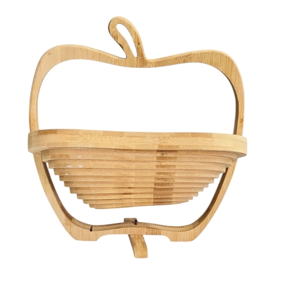 Bonnie & Pop New York Expandable Wooden Apple Fruit Flowers Basket Tray Trivet - Picture 3 of 4